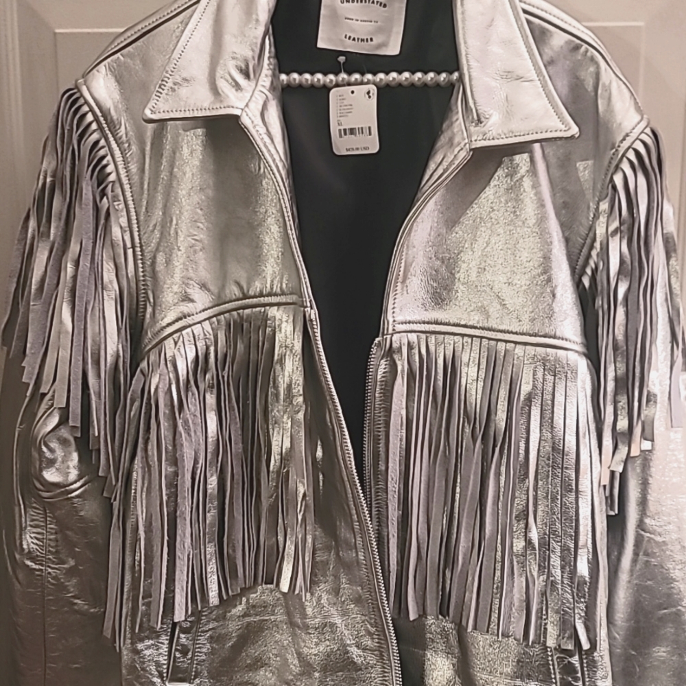 Silver Leather Fringe Women's Jacket - Picture 8 of 8